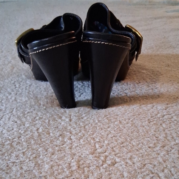Coach Black Leather Mules with Gold Buckle - Picture 3 of 8